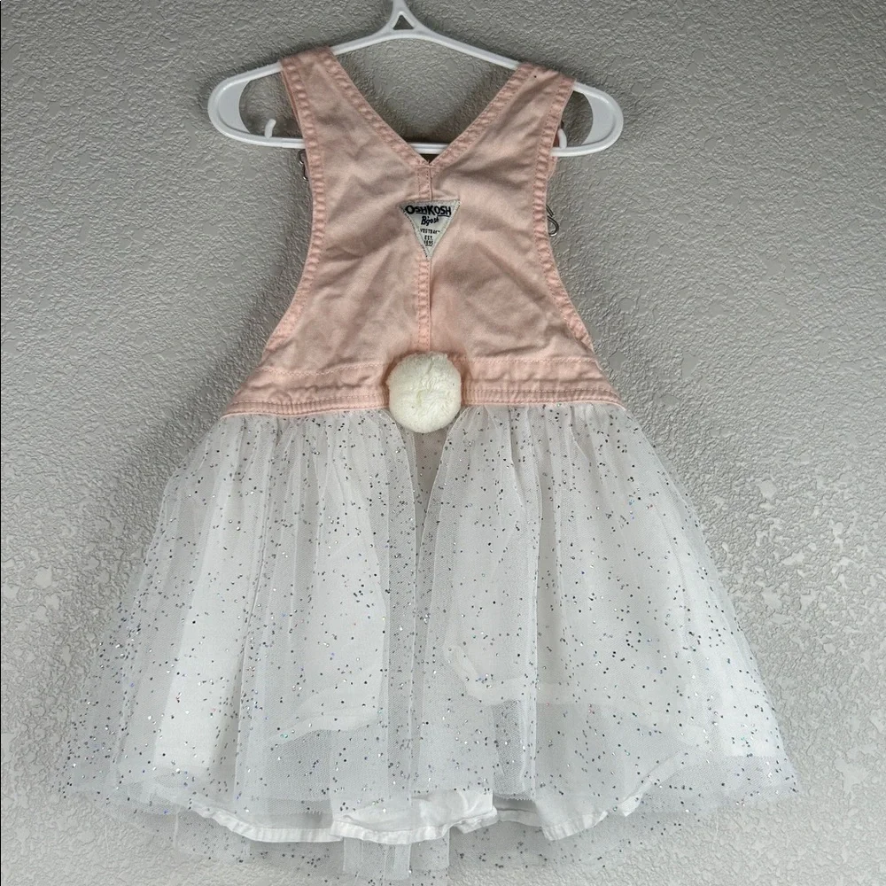 OshKosh B'gosh Girl's Pink Bunny White‎ Tulle Silver Sparkle Skirt Overalls 3T